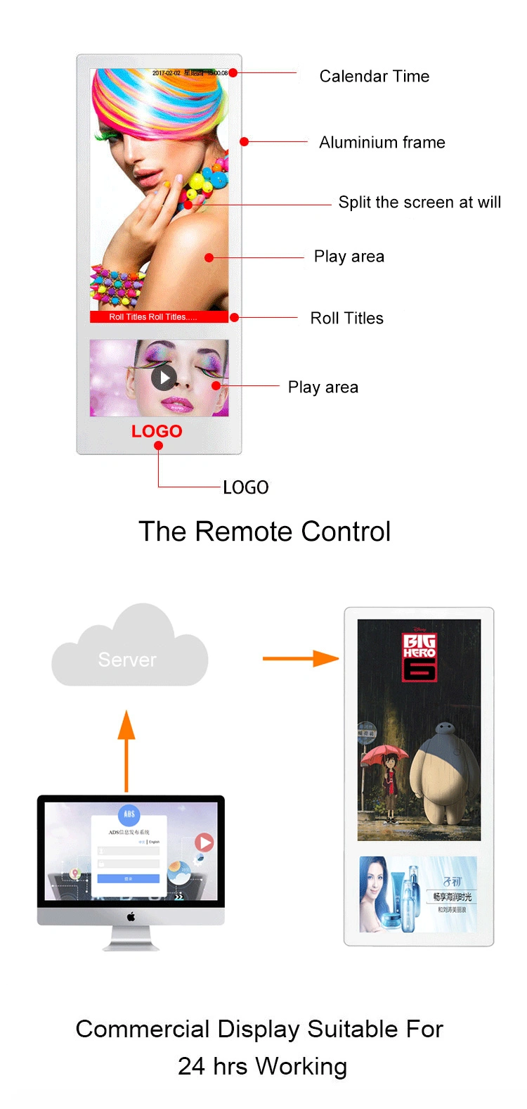 21.5 Inch Shopping Mall Elevator Wall Mounted Advertising Display All in One PC Digital Signage