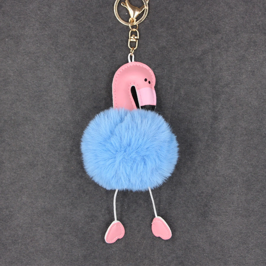 Fur Ball Charm POM POM Car Keychain Handbag Flamingo Key Chain