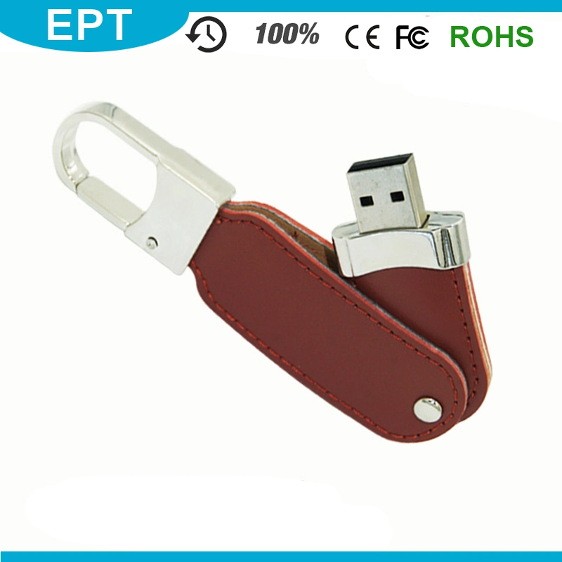 Swivel Rotating Keychain Leather Emoboss USB Flash Drive (TL013)