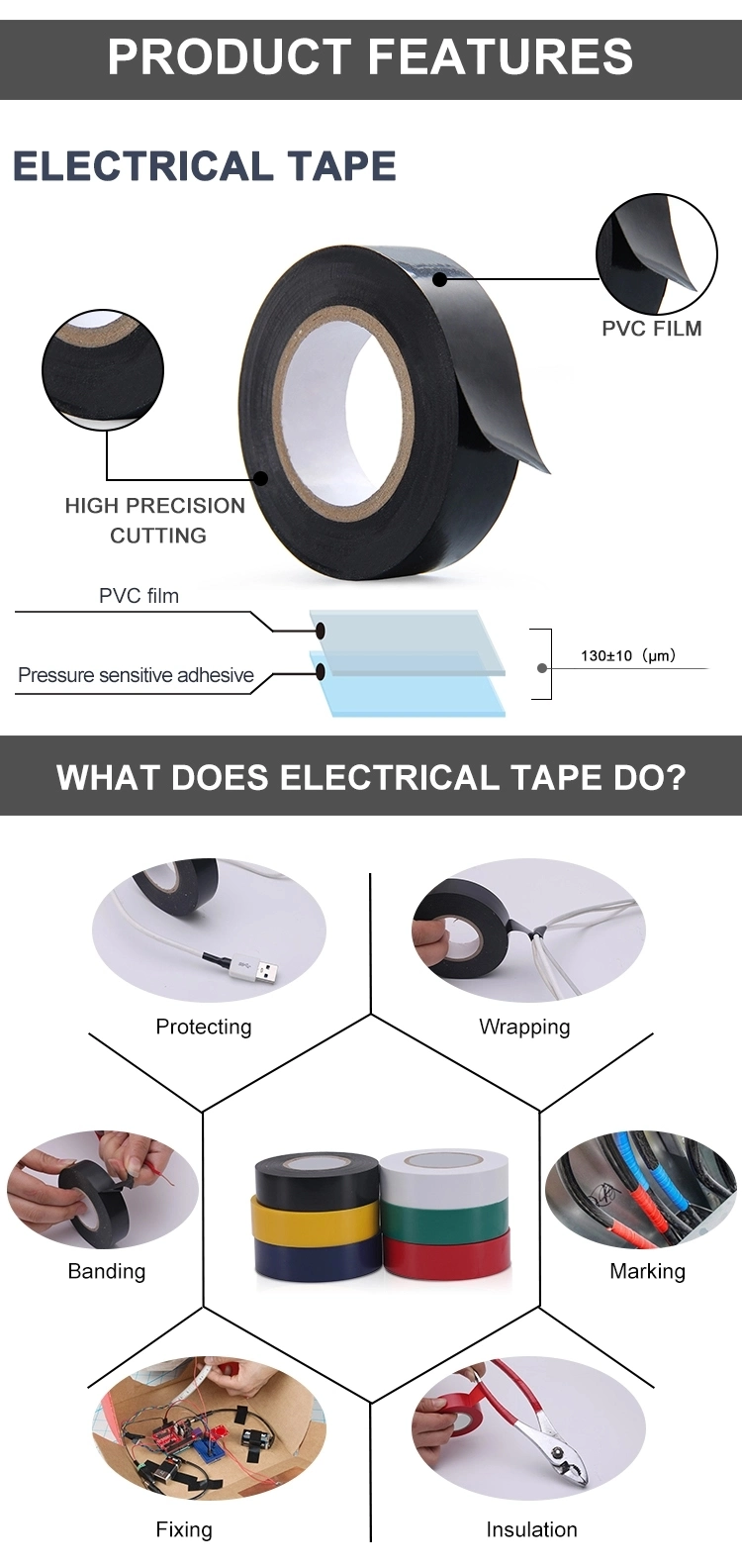 Rubber Insulation Electrical Bonding Shiny Roll Waterproof PVC Tape