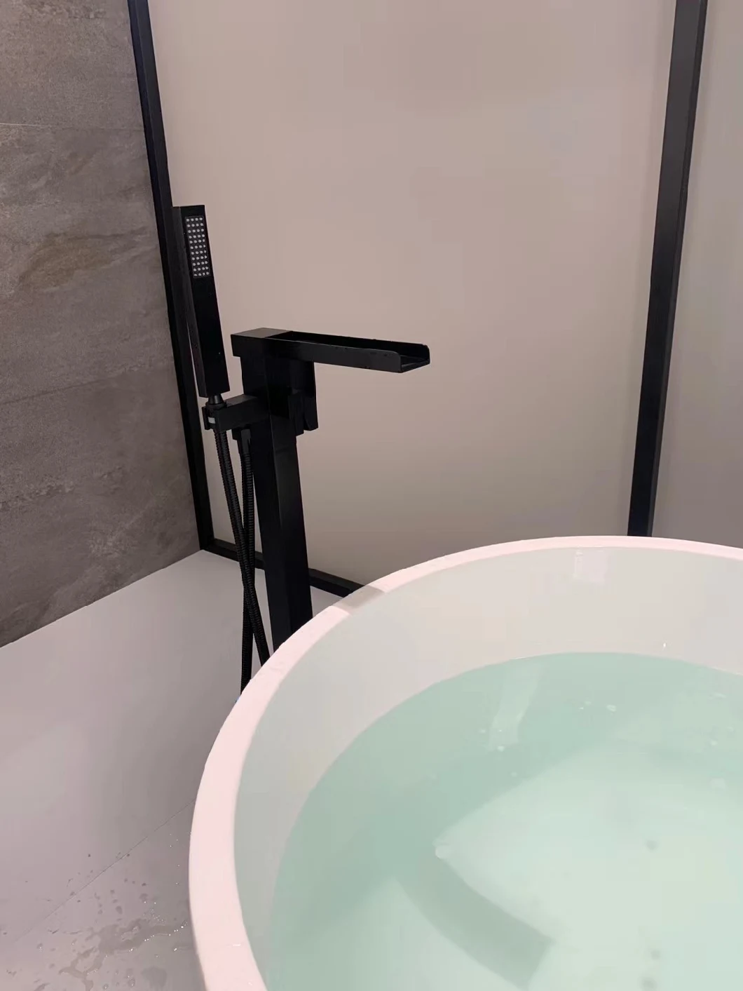 Morden Bathrooms Glossy&Matt Freestanding Bathtub, Bath Freestanding Mixer Faucet