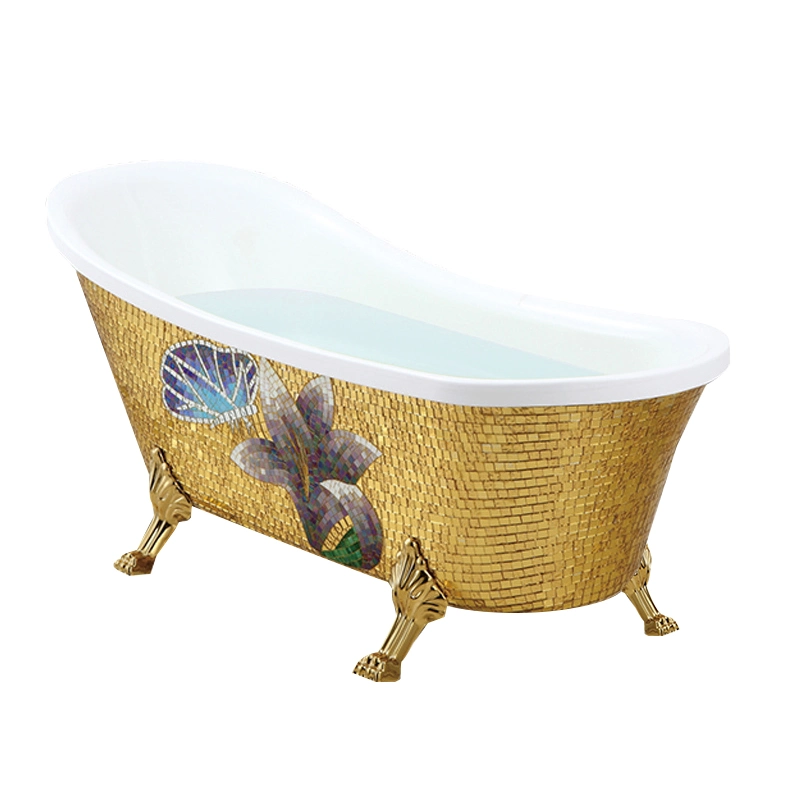 Outside Golden Color Mosaic Finished High Quality Clawfoot Freestanding Bathtub