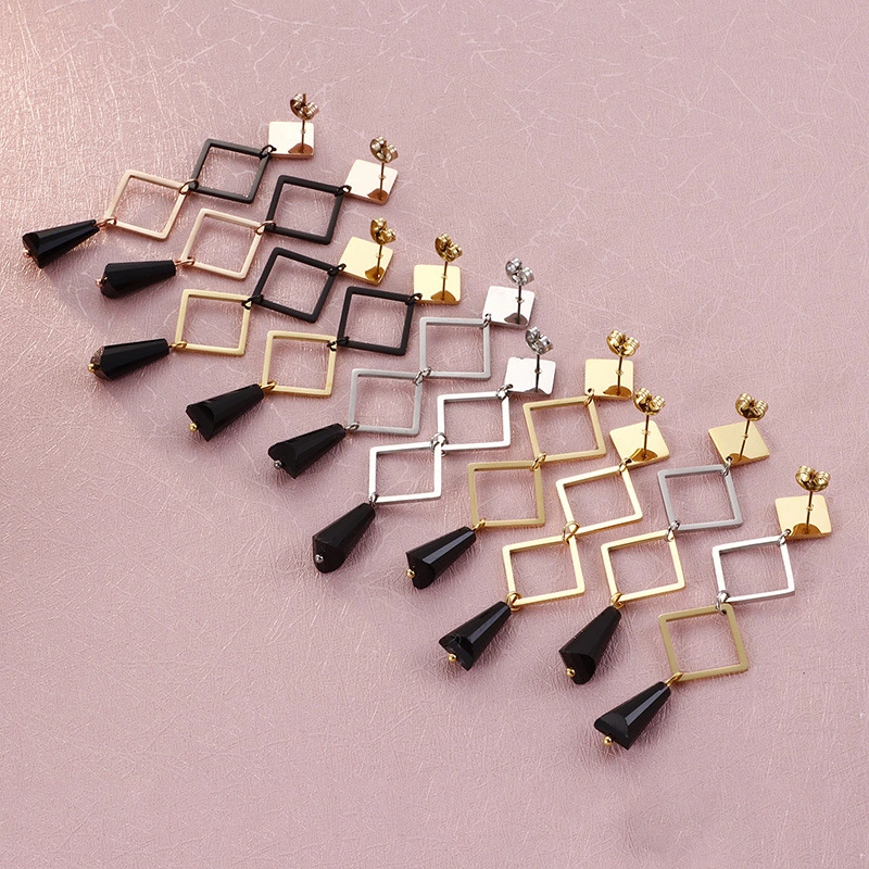 Geometric Irregular Shape Long Gold-Plated Stainless Steel Earrings Stud