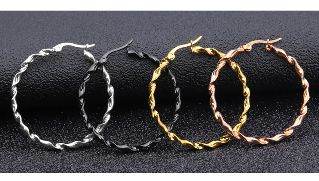 Fashion Jewelry Stainless Steel Twisted Flat Wire Twist Big Earrings Fashion Shrimp Male Clasp Earrings Er0105