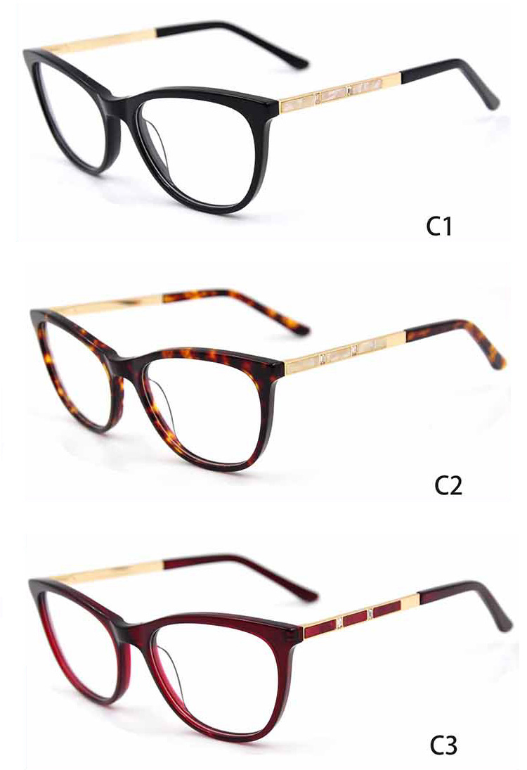Wholesale Eye Glasses Stock Temple Women Acetate Optical Frame Eyewear