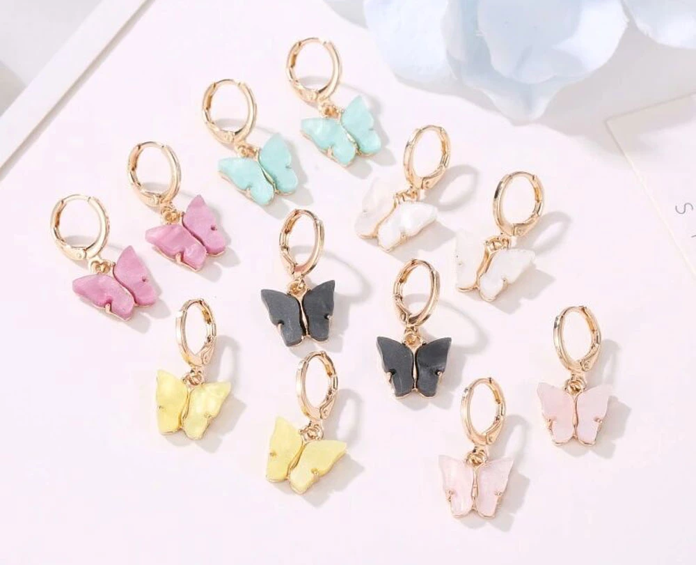 Barlaycs 2020 8 Colors Acrylic Acetate Butterfly Huggie Hoops Earrings for Women Jewelry