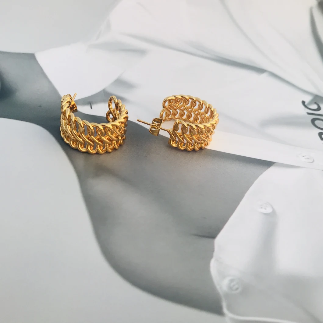 New Semicircular Chain Braided Gold Plating Fashion Retro Brass Earrings