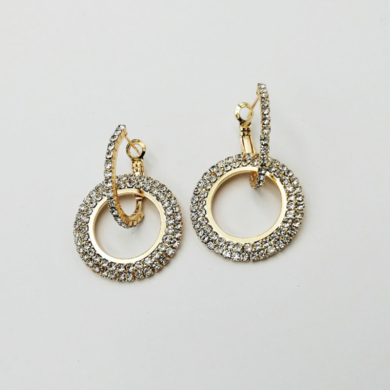 New Style Handmade Rhinestone Round Earrings Jewelry Women Gold Hoop Earrings