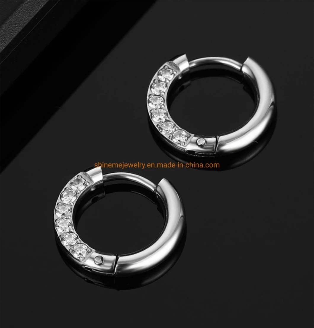New Stainless Steel Coil Earrings Inlaid Zircon Smooth Titanium Steel Earrings Round Wire Stainless Steel Circle Earrings Ssp051