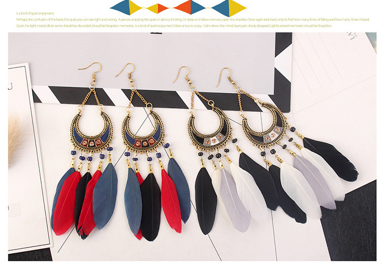 Women Dream Catcher Long Feather Drop Tassel Bead Tibetan Earrings