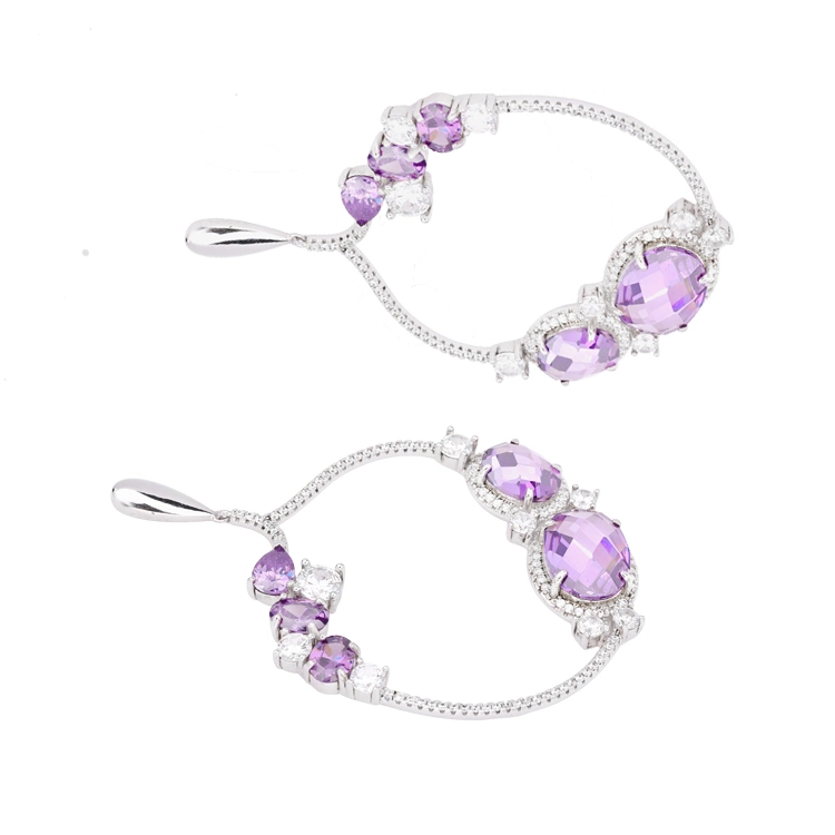 Fashion Circle Earrings Purple Stones Elegant Earrings for Women