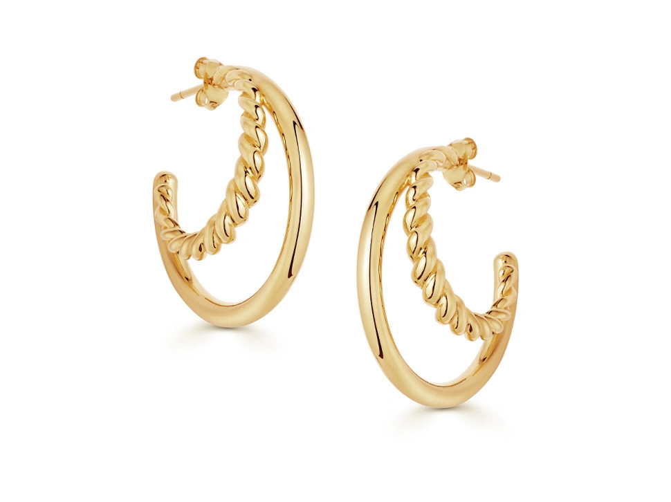 Ins Metal Earrings Twist Chain Round Wire Earrings Copper Fashionable Temperament Double Ring Twist Earrings