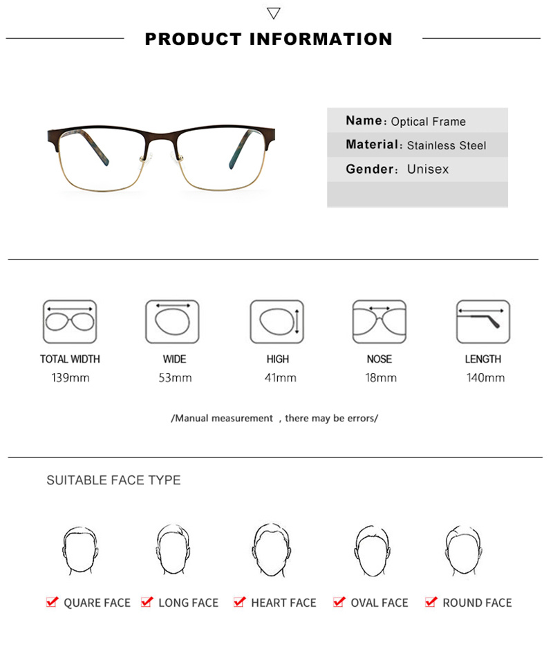 Metal Full Men Retro Acetate Tip Man Eye Anti Reflective Display Protective Eyewear Optical Frame Glasses