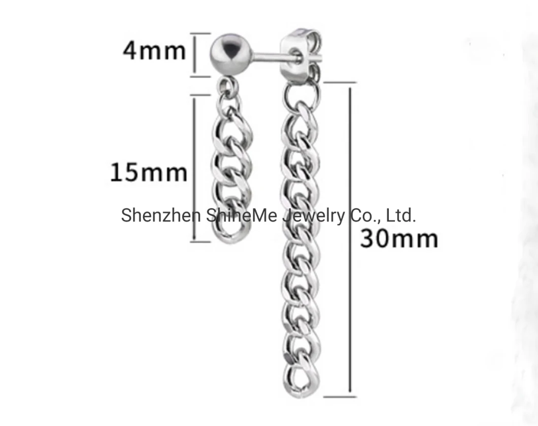 Factory Direct Sales Fashion Stainless Steel Ball Earrings Stainless Steel Personality Double Chain Earrings Er4248