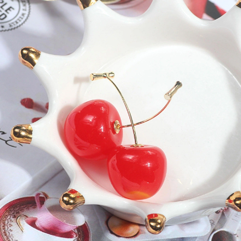 Fashion Girls Charming Korean Design Jewelry Rose Gold Plated Lovely Red Cherry Stud Earrings