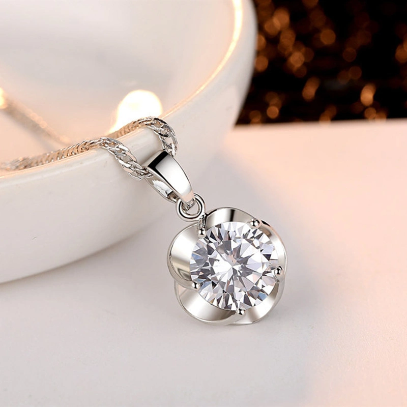 Wholesale Zircon Plum Flower Necklace&Stud Earrings Wedding Women Fashion Jewelry
