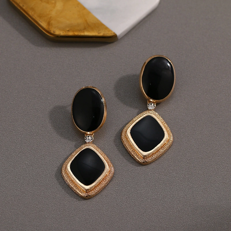 2019 New Fashion Statement Gold Plated Black Resin Acetate Drop Dangle Pendant Women Earrings