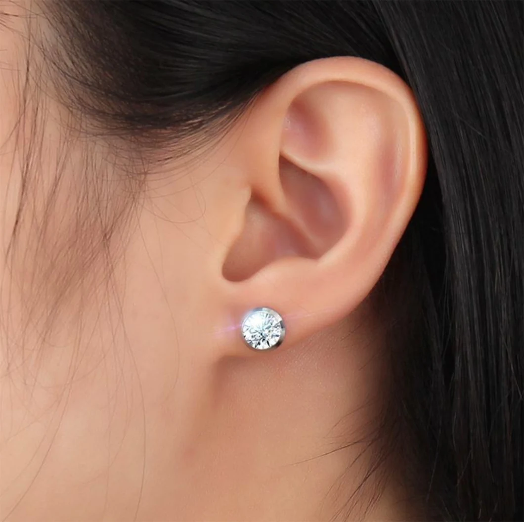 Fashion All-Match Earrings Women's Jewelry Wholesale 8mm Stainless Steel Zircon Earrings Steel Color Er1092