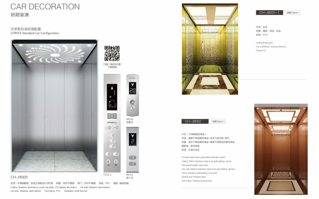 Vvvf High Speed Golden Safety Residential Panoramic Passenger Elevator Home Lift High Quality