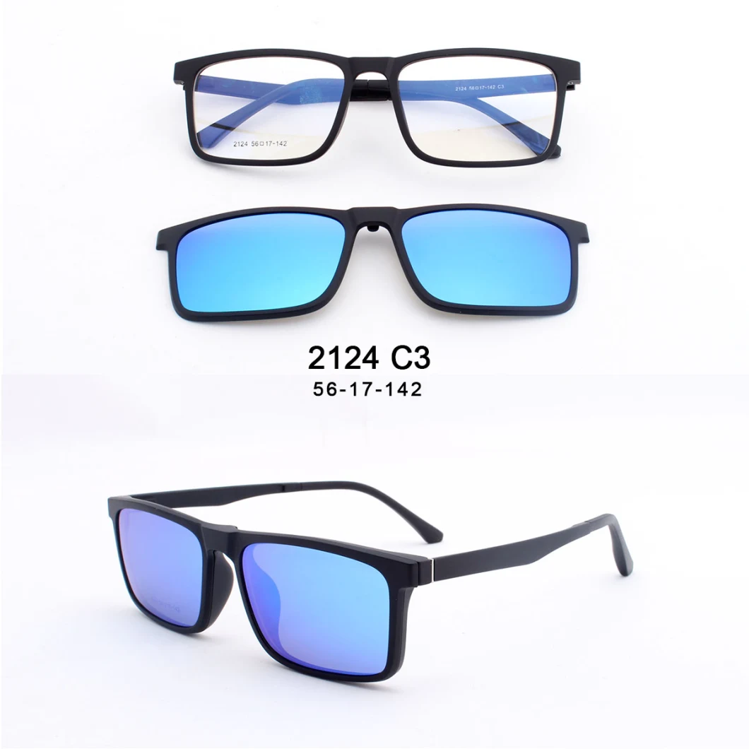 Tr90 Eyeglasses Frames with 5 Sunglasses Clips Polarized Magnetic Clip on Glasses
