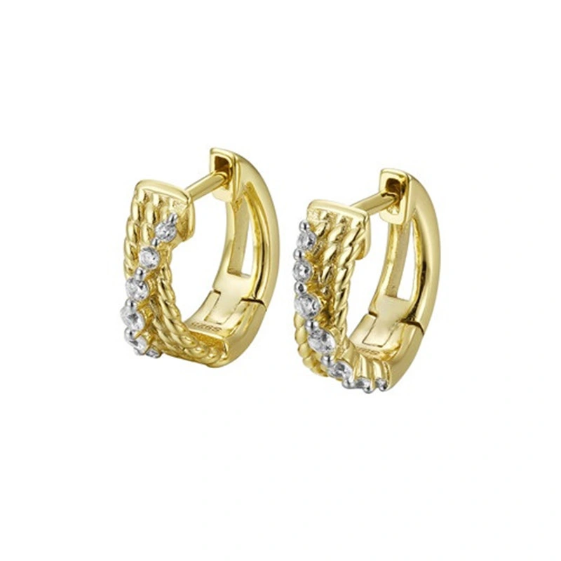 925 Silver and Brass Wholesale Elegant CZ Hoop Earrings for Girls