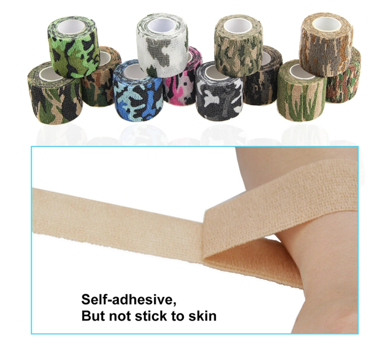 OEM Accepted Camouflage Self Adhering Nonwoven Cohesive Bandage for Outdoor Hunting and Sports