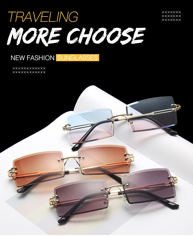 New Rimless Cut Sunglasses Ladies Square Web Celebrity Gradient Shades Cross - Border Fashion Street Shot Glasses