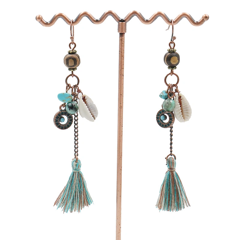 Handmade Jewelry Original Design Long Hanging Tassel Shell Bead Drop Earrings