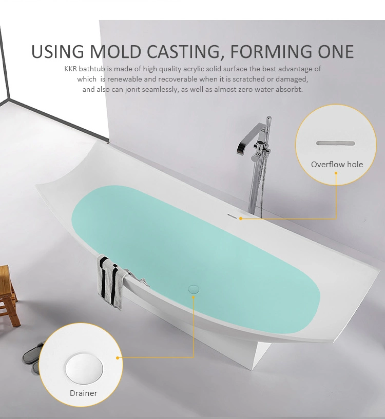 61 Inch Freestanding Seamless Bathtub Soaking SPA Flat Bottom Stand Alone Tub with White Matt