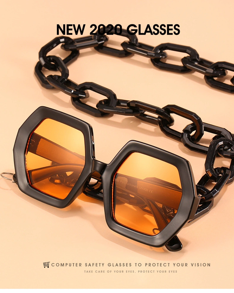 2020 Hot Selling Big Oversize Chain Necklace Fashionable Square Plastic Women Sunglasses
