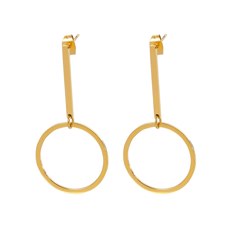 Geometric Long Circle Gold-Plated Stainless Steel Earrings Stud
