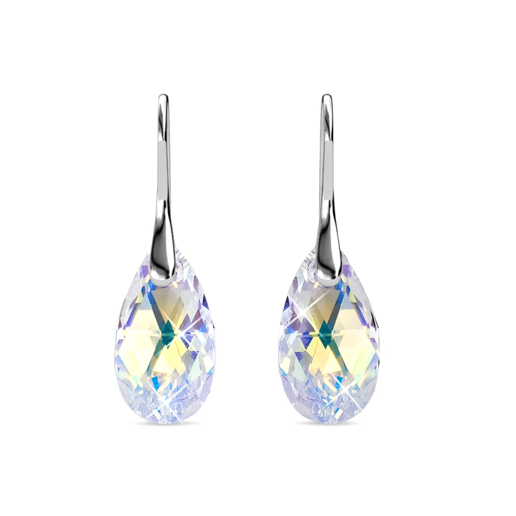 Silver 925 Ab Crystal Rhinestone Hook Pear Cut Tear Drop Statement Earrings