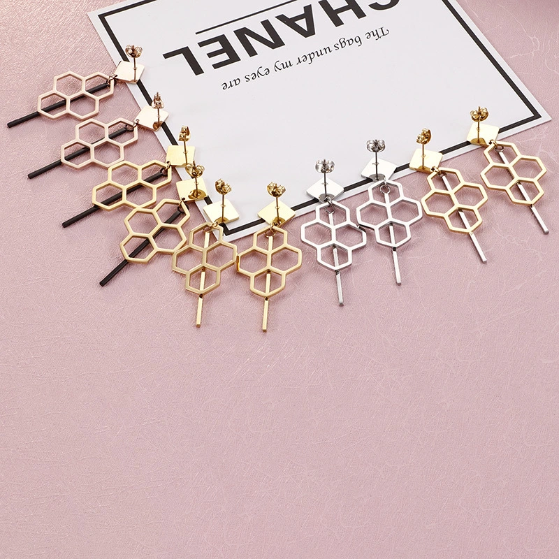 Geometric Diamond Tassel Gold-Plated Stainless Steel Earrings Stud