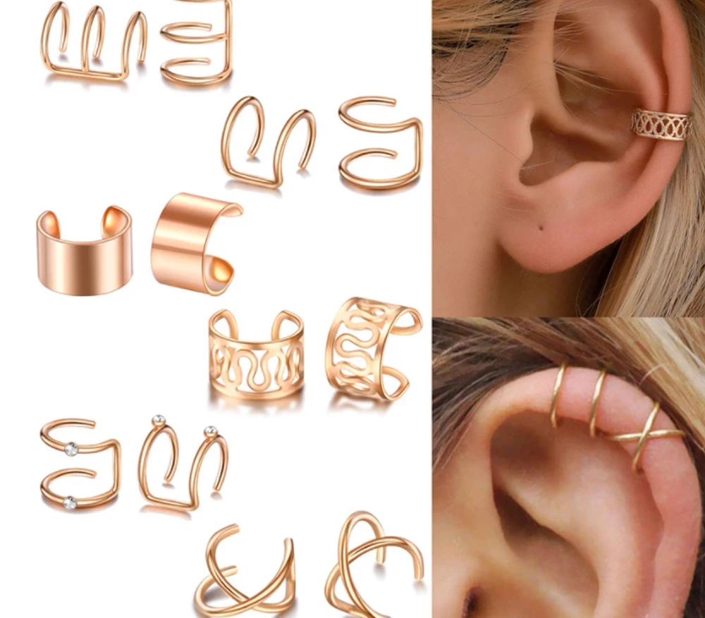 2021 Fashion 6PCS/Set Ear Cuffs 4 Color Clip Earrings for Women Stainless Steel Ear Cuff No Piercing Jewelry Earrings