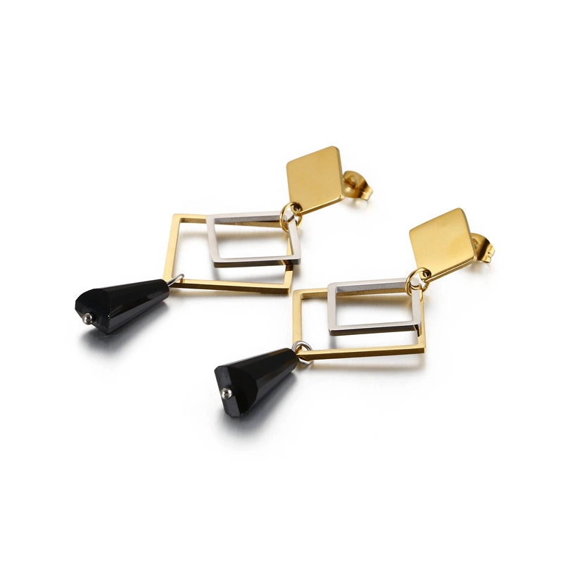 Geometric Diamond Crystal Beads Gold-Plated Stainless Steel Earrings Stud