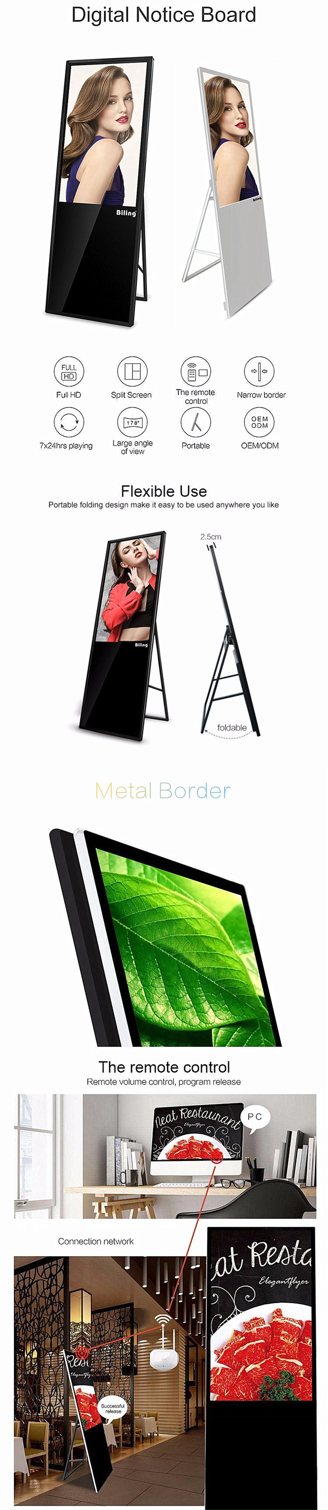 Network Version 32 Inch Slim Advertising Kiosk Android Portable LCD Digital Signage Used for Shopping Malls