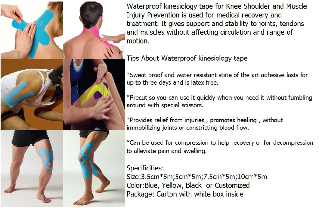 High Performance Kinesiology Athletic Sports Tape Waterproof for Knee Shoulder and Muscle Injury Prevention