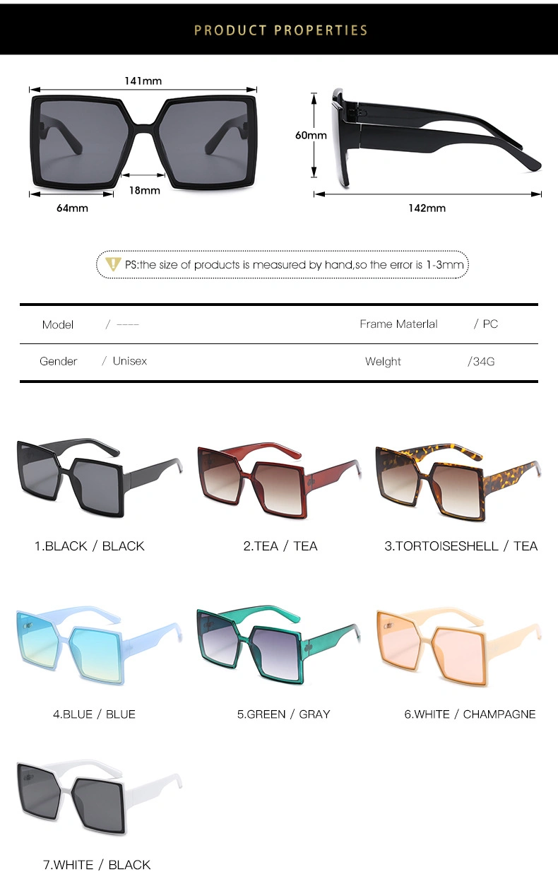 Eugenia 2021 Fashion Big Frame Black Shades Luxury Brand UV400 Sun Glasses Oversized Square River Sunglasses