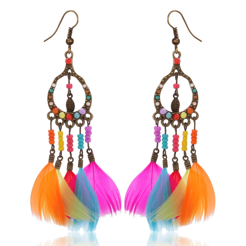Fashionable Jewelry Colorful Feather Pendant Womens Earrings Long Earrings Artificial