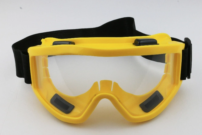 Yellow PC Material Lens PVC Frame Industrial Safety Glasses Googles with Elastic Tape as Arm