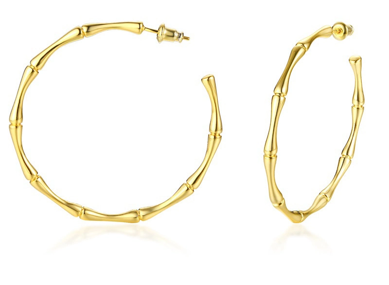 Simple Hoop Big Circle Bamboo Earrings Brass Gold-Plated Hipster Earrings Wholesale