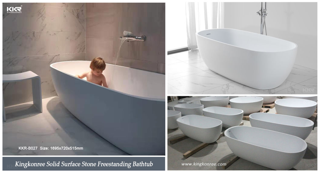 Bathroom Corian Free Standing Artificial Stone Shower Bath with Shelf Function