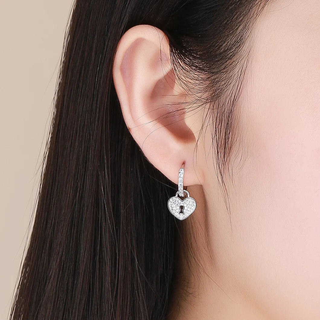 Fashion Silver Jewelry Love Lock Cubic Zirconia Sterling Silver Stud Earrings