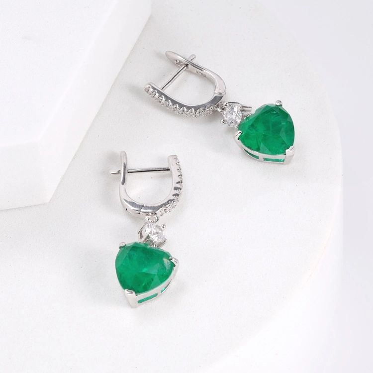Heart Shape Emerald Earrings Elegant Earrings for Women