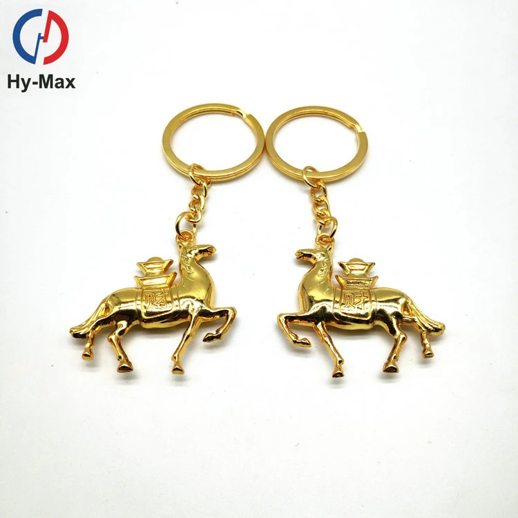 Unique 3D Design Custom Shape Metal Golden Plating Kawaii Unicorn Horse Keychain for Souvenir