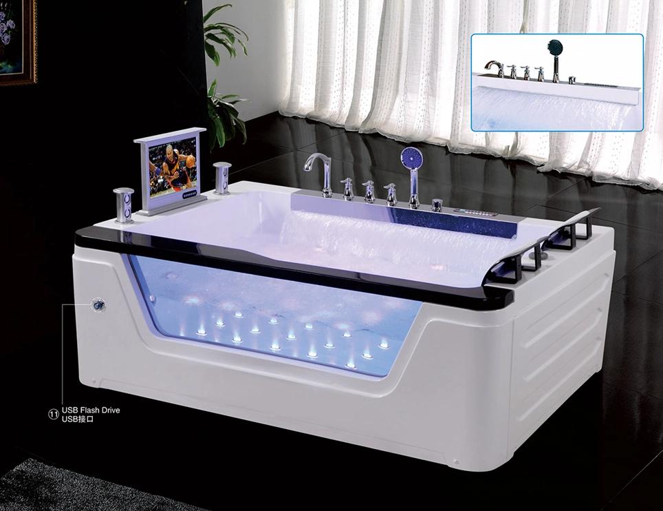 Eco-Friendly Acrylic Material with Colorful Underwater Air Jets Whirlpool Bathtub for Two