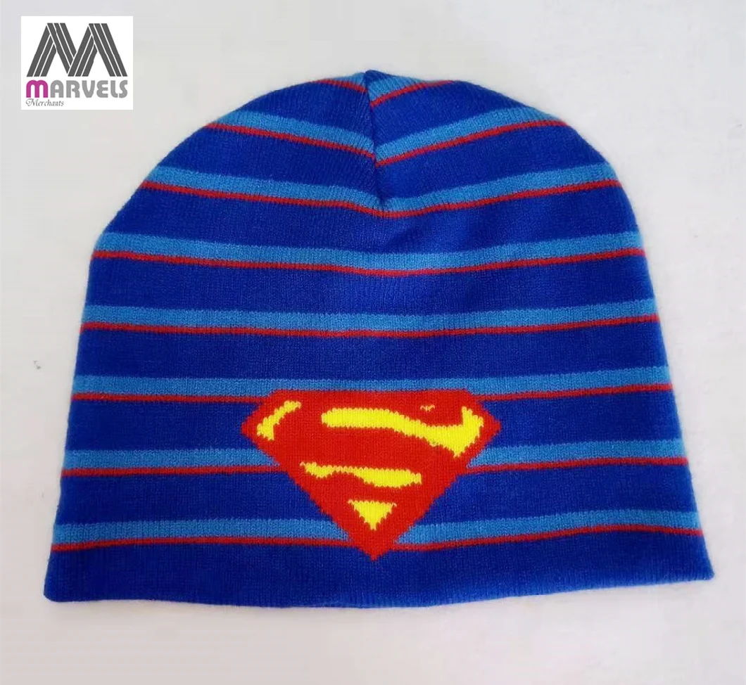 Customized Marvel Embroidered Logo Acrylic Winter Knitted Beanie