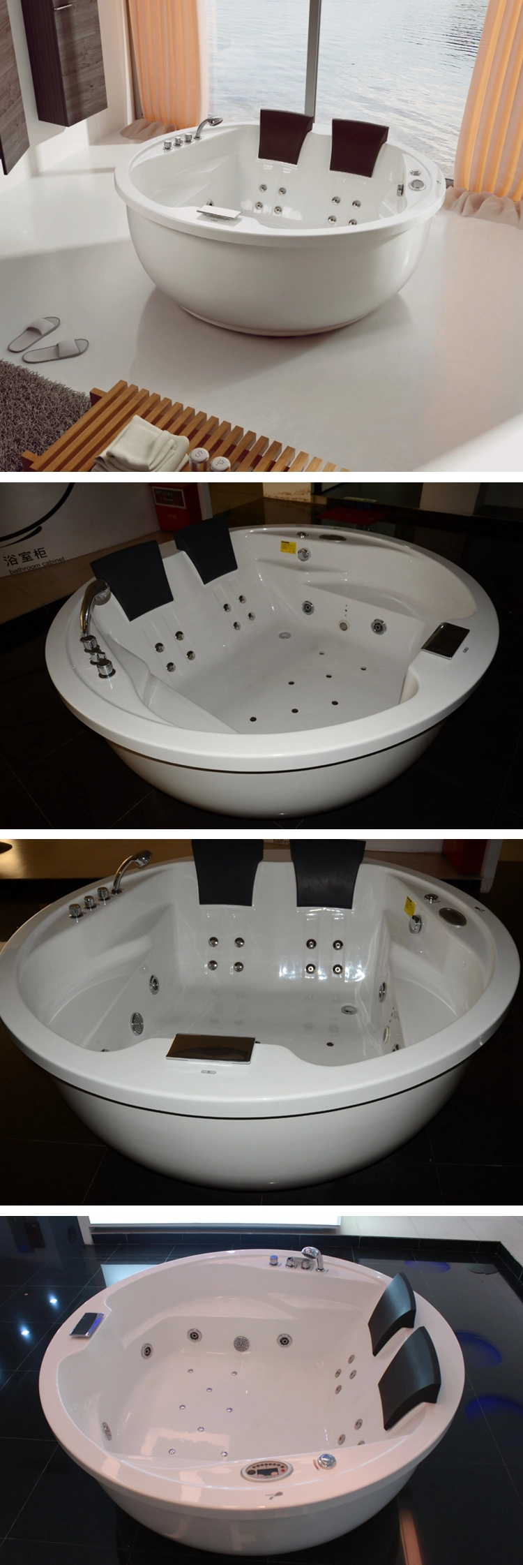Indoor Acrylic Massage Whirlpool Small Round Bathtubs for 2 Person