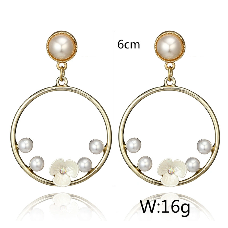 2018 Design Elegant Big Hoop Shell Flower Pearl Stud Earrings