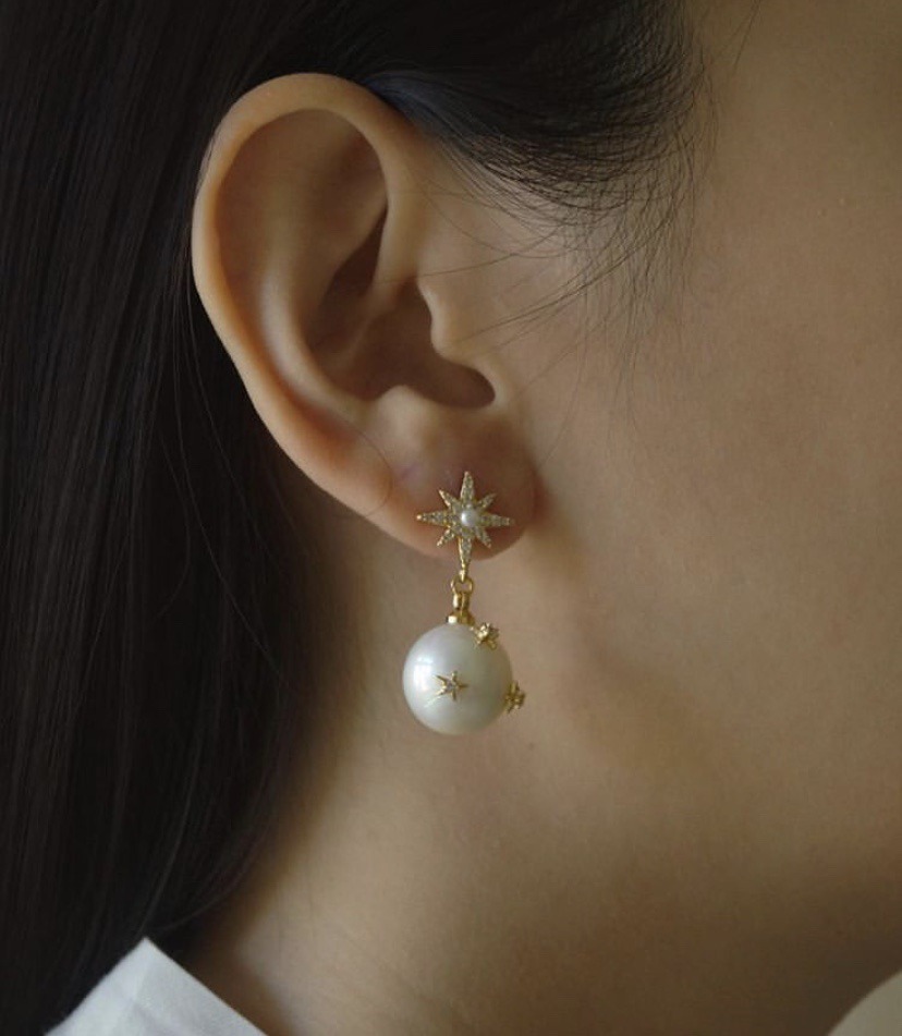 Asymmetrical Star Moon Pearl Earrings Korean Style Generous Copper Silver Pin Earrings